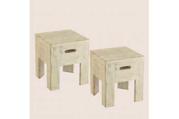 Tabourets en bois massif carrés (lot de 2) - TERRA