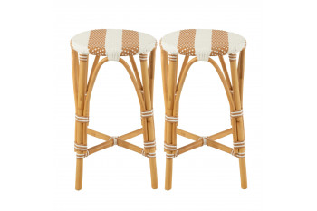 Tabourets de bar parisiens assise tressée rayures (lot de 2) - MONTMARTRE