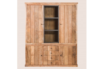 Buffet vaisselier en bois recyclé 3 portes 4 tiroirs éclairage LED - LINAS