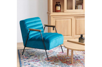 Fauteuil relax en velours et métal noir - LISBOA