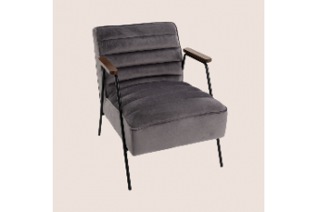 Fauteuil relax en velours et métal noir - LISBOA