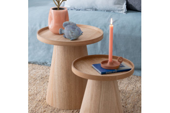 Tables basses rondes en bois naturel (set de 2) - AGATHE