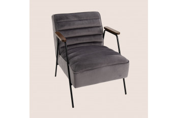 Fauteuil relax en velours et métal noir - LISBOA