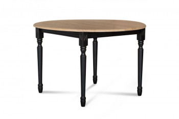OCCASION - Table ronde avec pieds tournés coloris noir VICTORIA - 115 cm - chêne massif